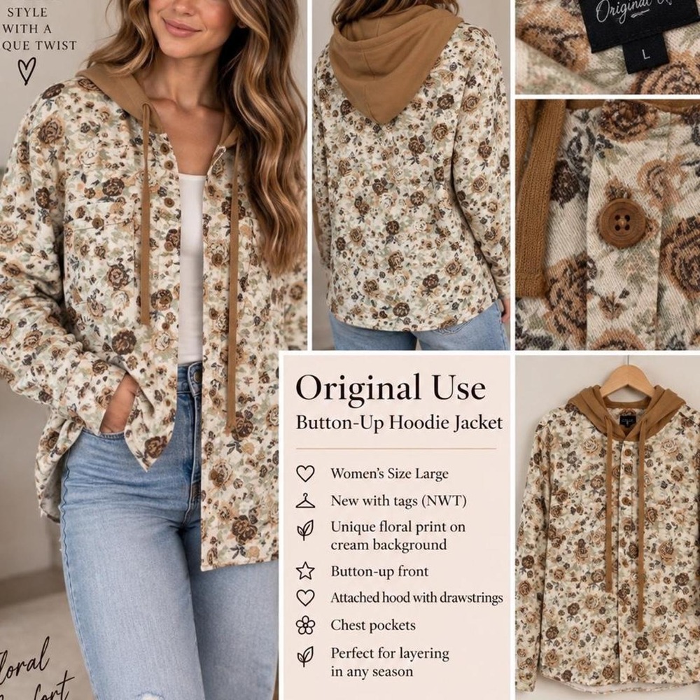 🌼 Original Use Floral Button-Up Hoodie Jacket Original Use